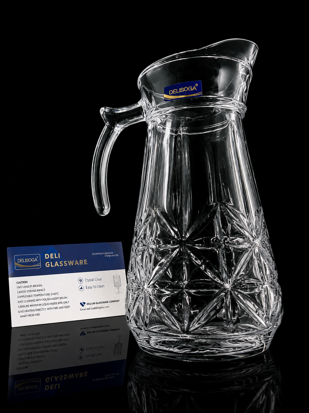 Set 7 piese din sticlă – Carafă cu capac + 6 pahare elegante, model cristal