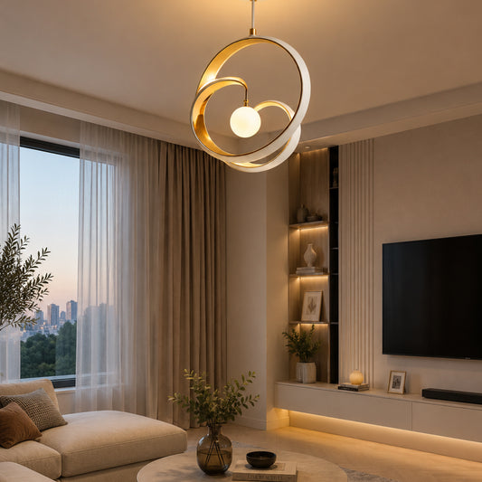 Lustră LED suspendată cu inele spiralate – 40 cm