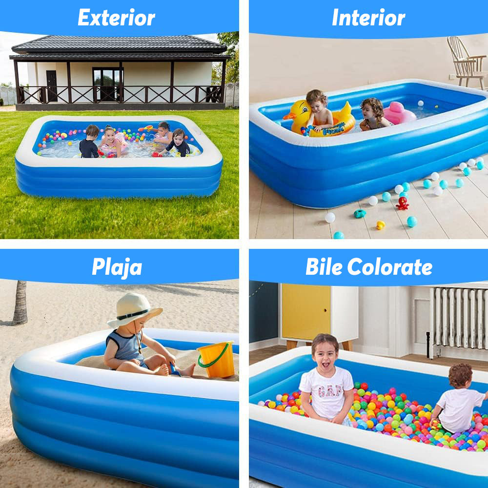 Piscina gonflabila 180x130x56 cm 3 straturi durabile din vinil