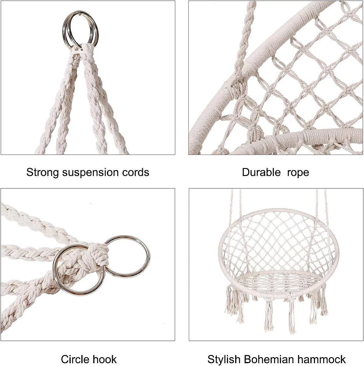 Scaun balansoar tip hamac din macrame pentru grădină sau terasă