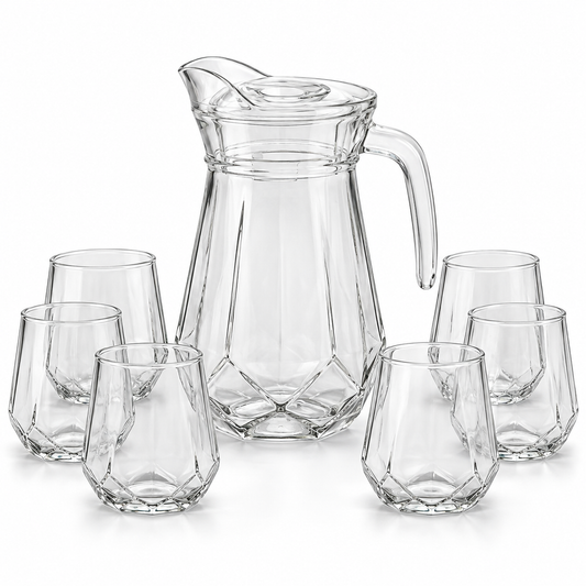 Set din Sticlă cu Carafă și 6 Pahare – 7 Piese