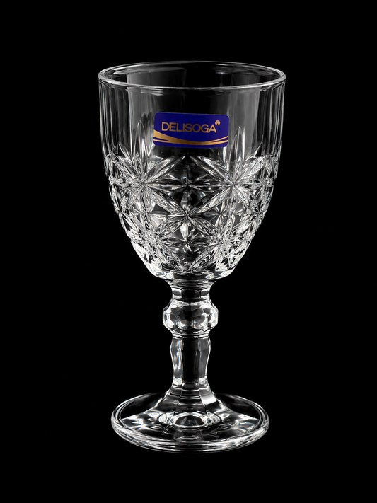 Set 7 piese din sticlă – Carafă cu capac + 6 pahare elegante, model cristal