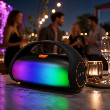 Boxă Portabilă Bluetooth Hi Fi cu Bass Puternic, Radio FM, USB, Card TF și Iluminare LED RGB
