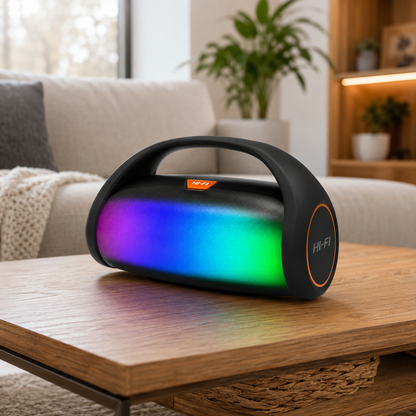 Boxă Portabilă Bluetooth Hi Fi cu Bass Puternic, Radio FM, USB, Card TF și Iluminare LED RGB