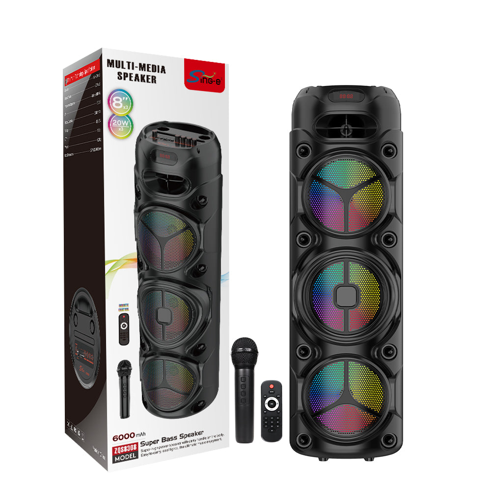 Boxă Bluetooth profesională ZQS8308 cu LED RGB, karaoke, microfon, player audio integrat