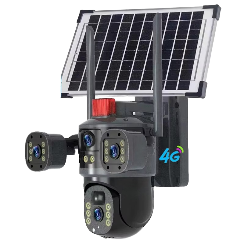 Cameră de supraveghere 2în1 cu panou solar, conexiune SIM 4G, vedere triplă, 2 lentile, 6MP Ultra HD, zoom 10x, rotire automată 355° și 90°, urmărire inteligentă, Night Vision color, LED nocturn, senzori PIR
