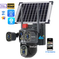 Cameră de supraveghere 2în1 cu panou solar, conexiune SIM 4G, vedere triplă, 2 lentile, 6MP Ultra HD, zoom 10x, rotire automată 355° și 90°, urmărire inteligentă, Night Vision color, LED nocturn, senzori PIR