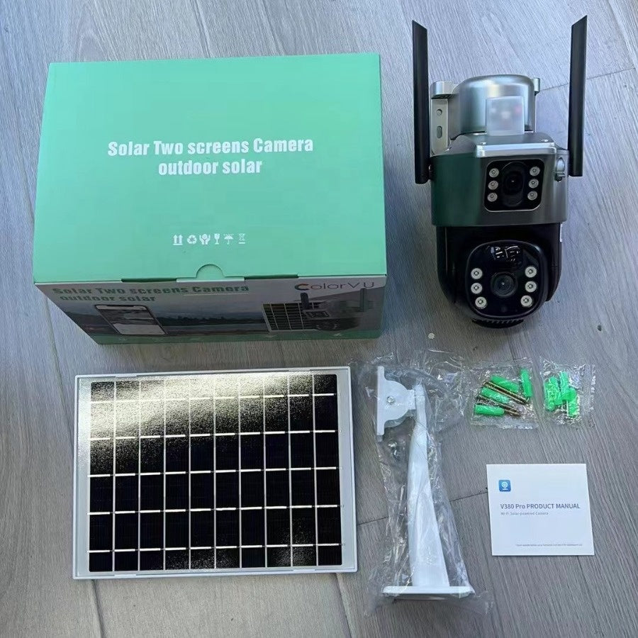 Cameră de supraveghere cu panou solar, conexiune 4G, lentile duble, 8MP, senzor de mișcare