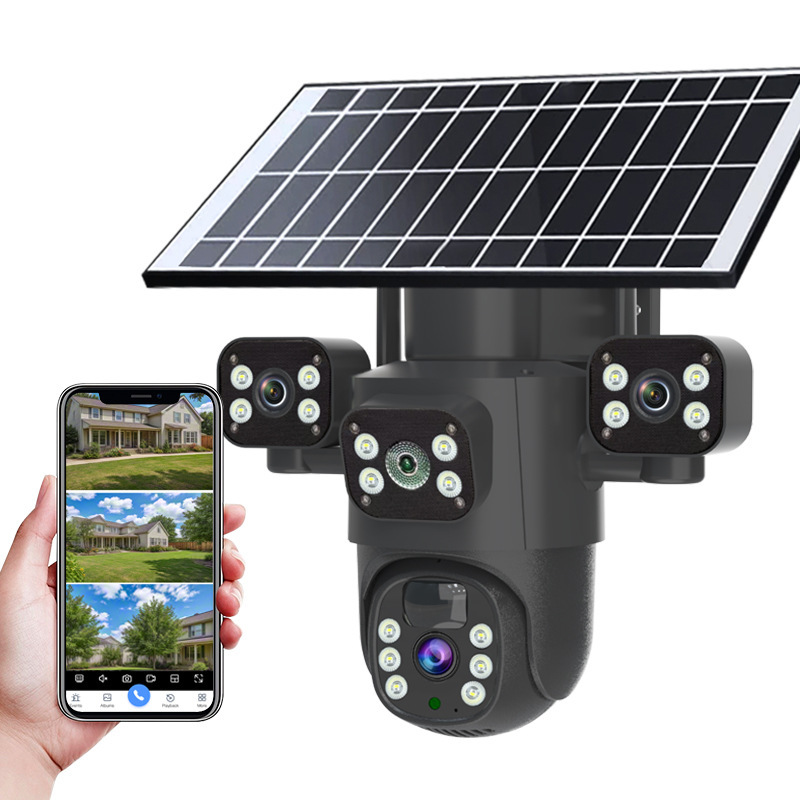 Cameră de supraveghere 2în1 cu panou solar, conexiune SIM 4G, vedere triplă, 2 lentile, 6MP Ultra HD, zoom 10x, rotire automată 355° și 90°, urmărire inteligentă, Night Vision color, LED nocturn, senzori PIR