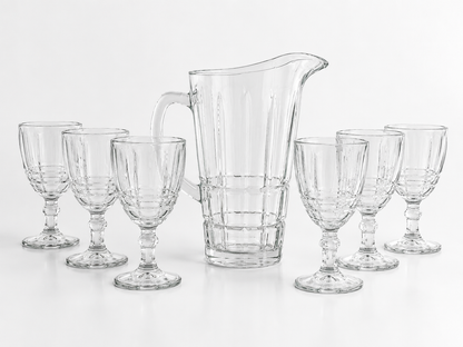 Set carafă cu 6 pahare din sticlă transparentă – 7 piese