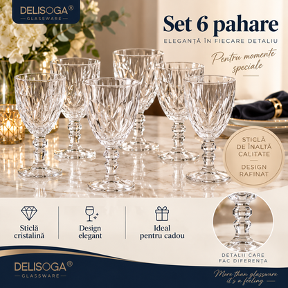 Set 6 pahare din sticlă cu picior – design elegant