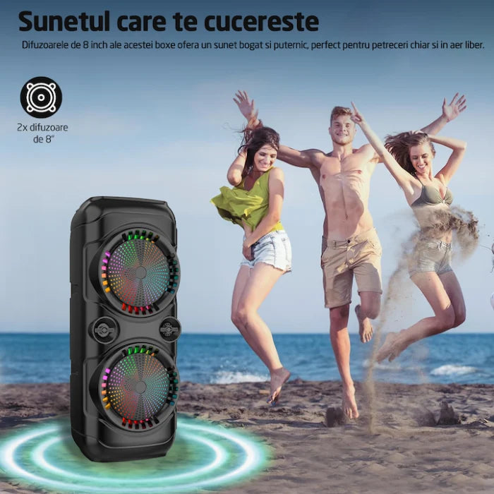 Boxă Bluetooth ZQS8229 cu microfon, RGB și două difuzoare de 8 inch