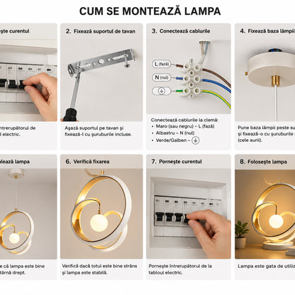 Lustră LED suspendată cu inele spiralate – 40 cm