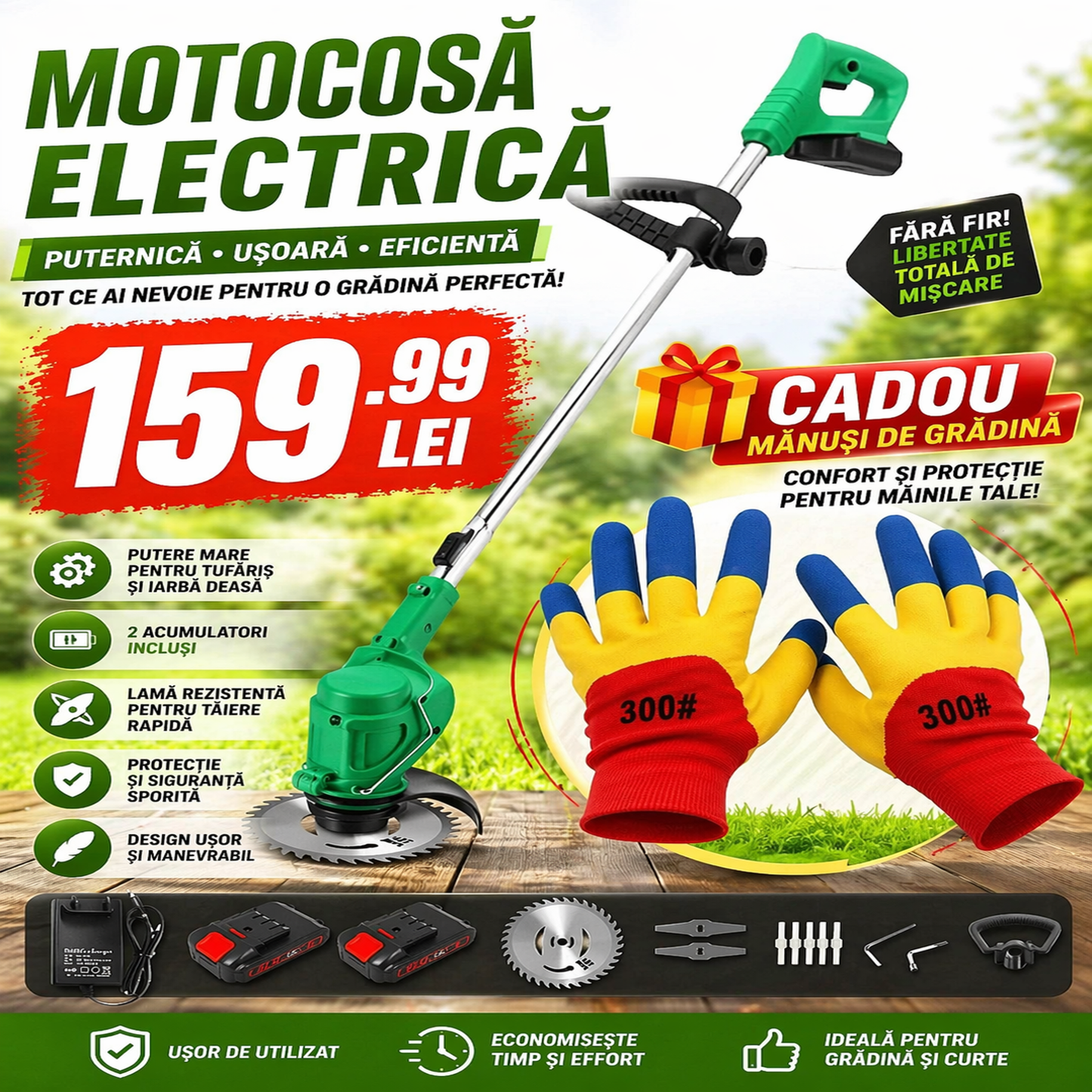 Motocoasă  Electrică + Mănuși Cadou