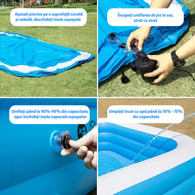 Piscina gonflabila 180x130x56 cm 3 straturi durabile din vinil