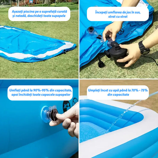 Piscina gonflabila 180x130x56 cm 3 straturi durabile din vinil
