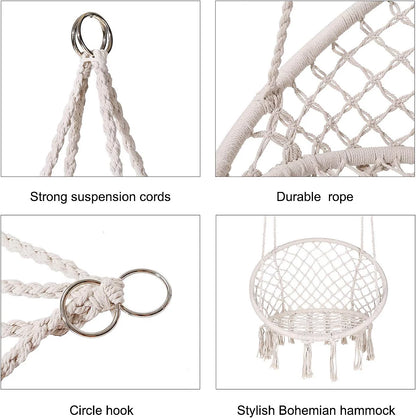 Scaun balansoar tip hamac din macrame pentru grădină sau terasă