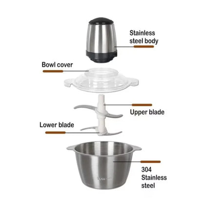 Tocător Electric Multifuncțional 3L – 4 Lame din Inox, 2 Viteze, Bol din Oțel Inoxidabil